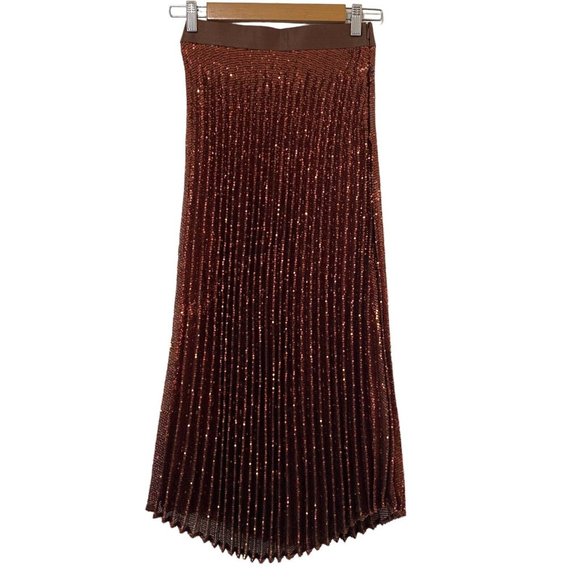 Flannel Designer Size 0 AU 6 Pisces Copper Sequin Pleated Maxi Skirt New RRP$410 - Picture 2 of 10